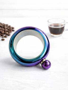 Rainbow Coffee Flask Bracelet Iridescent Blue Purple Bangle Novelty Cuff NEW